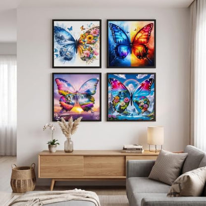 4 Pack 5D Butterfly Diamond Art kits for Adults Beginners 11.8x11.8 Inch - color: KM1181+KM1182+KM1183+KM1184-1