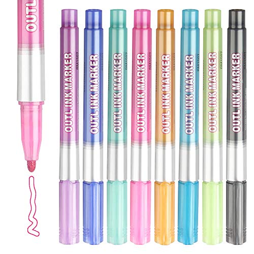 Tomorotec Self-Outline Metallic Markers, Professional Double Line Outline Pens for Adult Journaling, DIY Illustration, Sketching, Greeting Card Making
