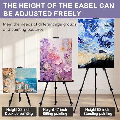 AROIC 6 Pack Painting Display Easel Stand Portable Adjustable | Metal Tripod Artist Canvases Height from 20 to 66 In Extra for Table-Top/Floor, Draw and Display, Black with 6 Storage Bag - style: 6P