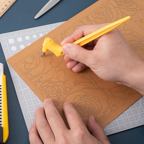 360° Crafting Cut Tool Pen, Stainless Steel Craft Cutting Pen with 15° & 45° Rotating Blades, Precision Knife Cutting Tool for Stencils Scrapbooks DIY Crafts- Yellow