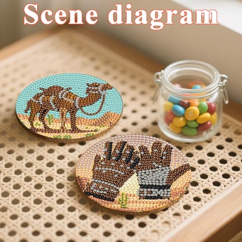DOTSOPS 8 Pcs Cowboy Diamond Painting Coasters with Holder for Beginners - color: Ecowboy