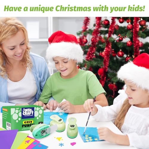 Hole Punch 1 Inch Craft Christmas Snowflakes Bells Shapes with 30PCS Paper - style: 3 Diffrent Shapes Punch & 30 Craft paper