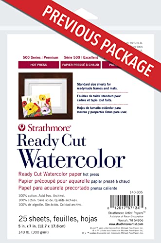 Strathmore 140-305 500 Series Ready Cut Watercolor Paper, 140 lb. Hot Press, 5"x7", 25 Sheets, Multicolor - color: Ready Cut, Hot Press, size: 5x7