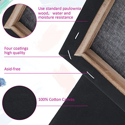 Epakh 12 Pcs Black Canvas for Painting Stretched Canvas Cotton Square Triangle Hexagon Blank Boards Panels Art with Frame Panel Stretched Boards for Oil Acrylic(6 Inch) - size: 6 Inch