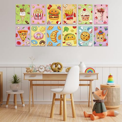 Anseal 12 Packs Pre Drawn Canvas to Paint, 5" X 7" Foods Pre Printed Canvas for Painting, Pre Stretched Canvas Outline Painting Boards for Party Favor - style: Foods