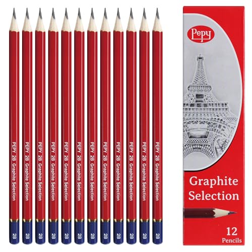 Pepy Graphite Professional Drawing Pencils - Set of 12 2B Pre-Sharpened Black Lead Pencils; Perfect for Drawing, Sketching and Shading, Graphic and Fine Art - style: Set of 12- 2B