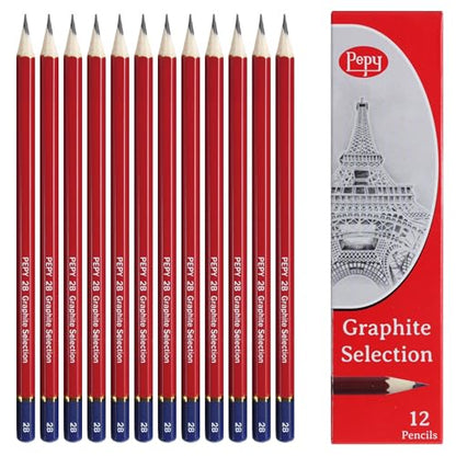 Pepy Graphite Professional Drawing Pencils - Set of 12 2B Pre-Sharpened Black Lead Pencils; Perfect for Drawing, Sketching and Shading, Graphic and Fine Art - style: Set of 12- 2B