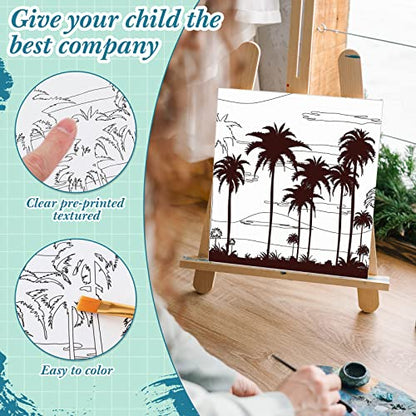 Sherr 12 Pcs Pre Drawn Canvas Pre Printed Canvas Set for Adults Cute Printed to Paint Set Theme Painting for Summer Party Favor(Landscape,8 x 8 Inch) - size: 8 x 8 Inch, style: Landscape