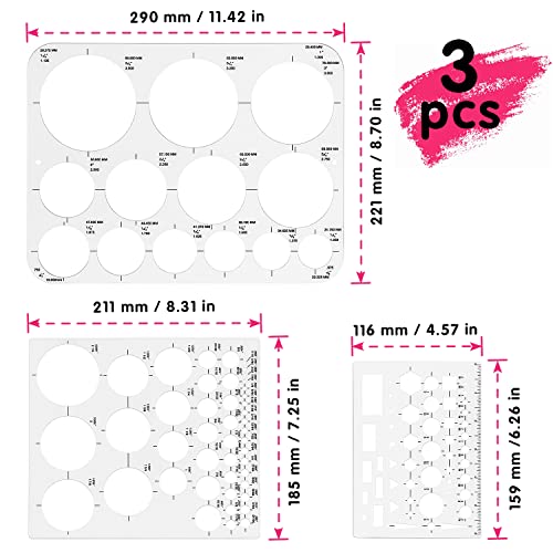 Tamaki Circle Template Circle Round Stencil Templates for Drafting for Office and School Building Formwork Drawings Templates, Large and Small Size, 3 Pack - size: 11.42 x 8.70 Inch