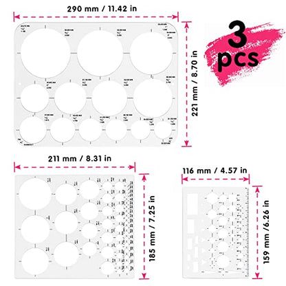 Tamaki Circle Template Circle Round Stencil Templates for Drafting for Office and School Building Formwork Drawings Templates, Large and Small Size, 3 Pack - size: 11.42 x 8.70 Inch