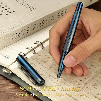 MCNTEIK Electroplated Blue Rollerball Pen, Stunning Luxury Pen with Mesh Texture Design、Schmidt Ink Refill, Nice Gift Set for Men & Women, Business, Executive, Office, Fancy, Nice Fancy Designer Pens - color: Electroplated Blue