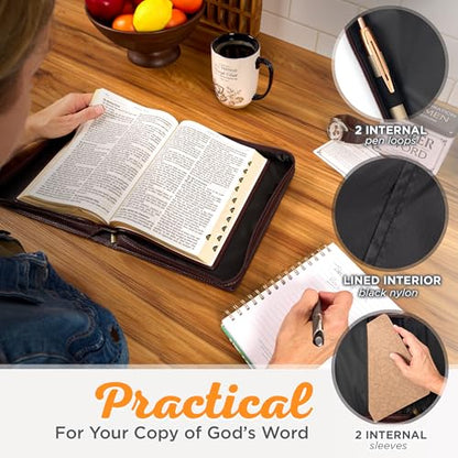 Christian Art Gifts Classic Vegan Leather Bible Cover for Men & Women: Hope & Future Encouraging Scripture Verse, Debossed Design, Sturdy Easy Carry Case, Pockets, Pen Loops Storage, Brown/Tan, Large - size: Large