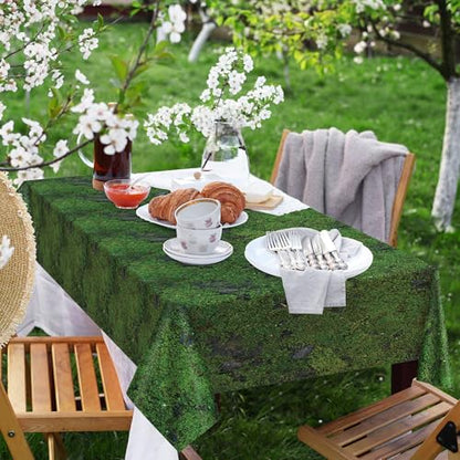 Kochorie 2 Pieces Green Moss Pattern Plastic Tablecloth 108 x 54 Inch Disposable Green Grass Table Cover for Forest Jungle Nature Themed Party Table Decorations - style: Green Moss