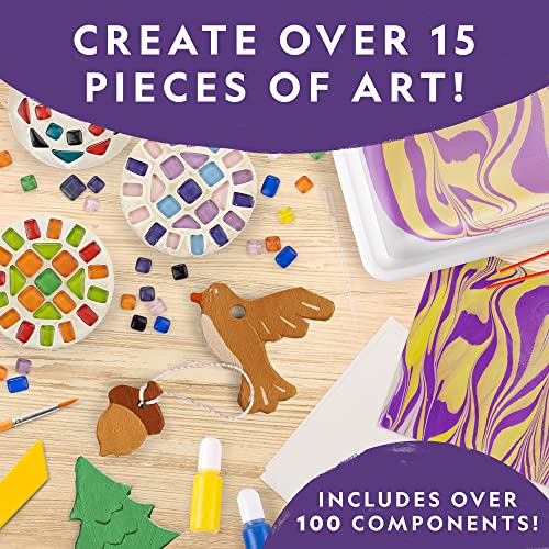 National Geographic Mega Arts and Crafts Activity Kit for Kids Ages 8-12 | Mosaic Art, Marbling Paint and Air-Dry Clay, 3 Craft Kits, 19 Art Projects, 100+ Components, Creative Birthday Gift - style: Clay, Mosaic & Paint Marbling Kits