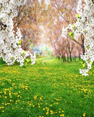AOFOTO 4x5ft Spring Scenic Backdrop Sweet Flowers Photography Background Meadow Floral Blossoms Garden Florets Grassland Park Trees Kid Baby Portrait Photo Shoot Studio Props Video Wallpaper Drape - size: 4x5ft