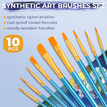 Nicpro 34PCS Kids Painting Set with Pattern Canvas for Beginner Students | 12 Acrylic Paints, 10 Brushes, 6 Canvas Panels, Table Easel, Paper Pad, Color Wheel, Palette, Art Painting Supplies Kit - color: 12 Colors