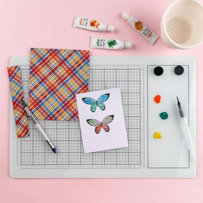 BAOFALI Magnetic Glass Craft Mat; 15.75"x10.24"Heat Resistant Glass Media Cutting Mat W/MagnetsGridlines and Measurements; for Cutting, Stamping, Mixed Media, Heat Embossing and Hot Glue Projects - color: White, size: 15.8"L x 10.2"W