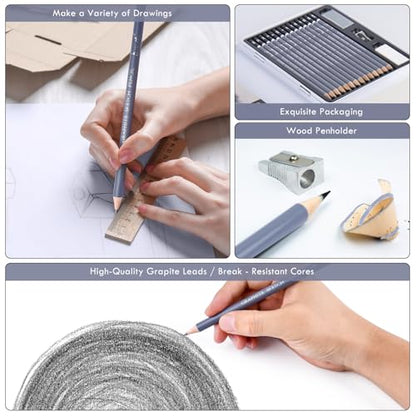Brusarth Professional Sketch Graphite Pencils for Drawing Set,17 Pcs
