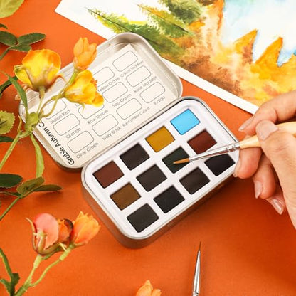 Grabie 12 Color Travel Watercolor Paint Set, Pocket Palette, Autumn - color: Autumn