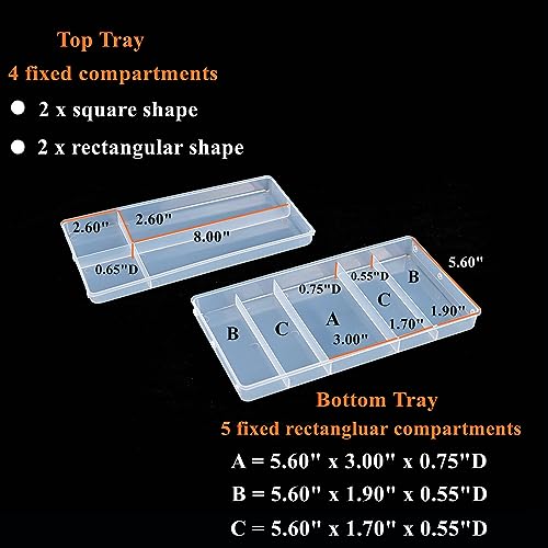 2-Tier Trays Clear Gray Plastic Storage Container Organizer Box, Multipurpose Portable Carrying Case with Latch Lock and Handle for Art, Craft, Sewing Supplies, First Aid, Makeup