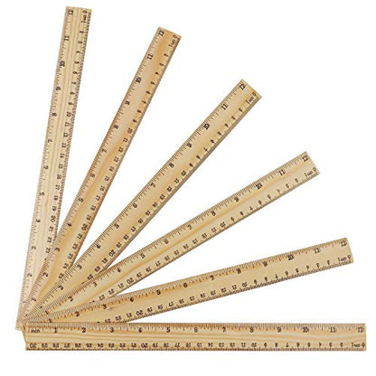 KINJOEK 72 Packs 30cm 12 Inch Wooden Rulers, 2 Scale Imperial Metric Double Sided Pine Wood School Measuring Ruler Bulk for Home Classroom Student Office Use Drafting Supplies - size: 72 Packs 12 Inch