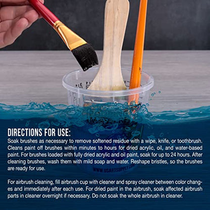 U.S. Art Supply Brush Cleaner and Restorer, 16 Ounce Bottle | Cleans Paint Brushes, Airbrushes, Art Tools - Cleaning Solution to Remove Dried On Acrylic, Oil and Water-Based Paint Colors - size: 16 Fl Oz (Pack of 1)
