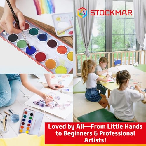 STOCKMAR Opaque Color Box - Set of 12 paints, Includes Opaque White Paint Tube, Brush, and Palette- Waldorf Art Supplies