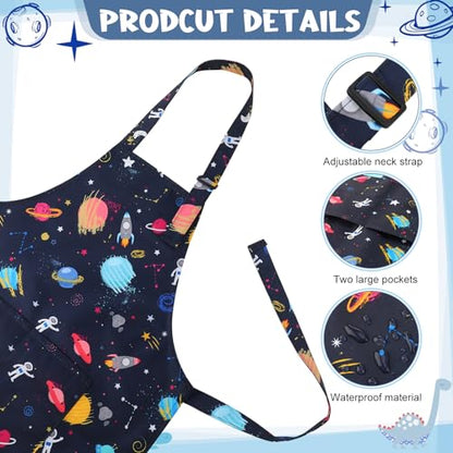 2 Pack Kids Apron, Cute Cooking Aprons, Waterproof Art Apron with Pockets, Toddler Painting Artist Apron Adjustable - color: Space and Dinosaurs, size: 45*62cm
