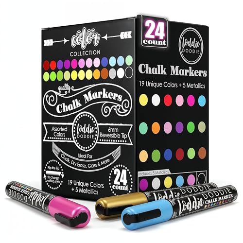 Loddie Doddie Chalk Markers, Liquid Chalk Pens, Reversible Tips, 24 Pack - size: 1 Count (Pack of 24)