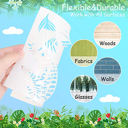 Tenare 9 Pieces Reusable Painting Stencil Plastic Paint Stencils Summer Pattern Drawing Templates Reusable Craft for Painting (Leaves) - style: Tropical