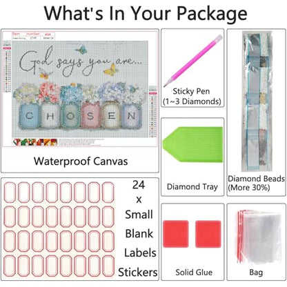 Shouruihua Diamond Painting Kits for Adults, Inspirational Diamond Art Kit | Chosen, Bible Verse, Gem Art, Diamond Dotz Kits, Diamond Dots, Full Round Drill Diamond Painting Kits Beginner, 15.7x11.8 in - color: God Says You Are Chosen