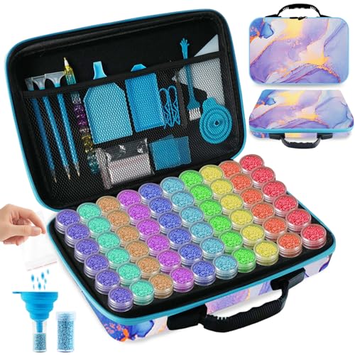 TAVOLOZZA Diamond Art Storage Case, 60 Slots Portable Diamond Painting Kits with Accessories for Craft Rhinestones & Jewelry Beads Organizer Boxes - style: Blend 60