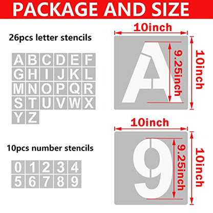 YEAJON 10 Inch Letter Stencils and Numbers, 36 Pcs Alphabet Art Craft Stencils, Reusable Plastic Templates for Wood, Wall, Fabric, Rock, Signage, DIY Art Projects (10 Inch) - size: 10 Inch