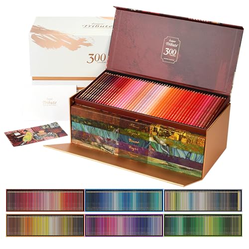 300 Colored Pencils Set for Adults Coloring, Professional Oil Based Art Pencils with 4.0mm Thick Soft Core up to 10 layers, Artist Drawing Pencils in Masterpiece Gift Box (300 colors) - style: 300 Count