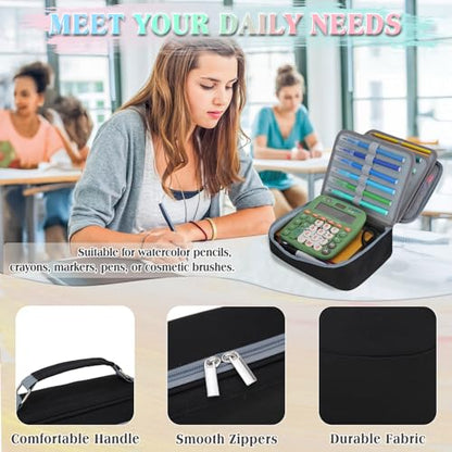 VX VONXURY Large Pencil Case, 54-Slot Colored Pen Pouch 2 Removable Sleeves - color: Black