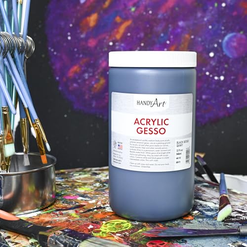 Handy Art Acrylic Gesso, 32 oz, Black, Primer for Canvas, Wood, & Artist Painting Surfaces, Enhances Acrylic Paint Adhesion, Low Viscosity, Thick Coverage, Certified Safe & AP Non-Toxic, Made in US - color: Black Gesso, size: 32 Fl Oz (Pack of 1)