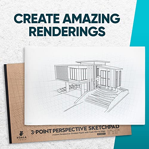 Koala Tools | Drawing Perspective (1 and 2-Point) Large Sketch Pad (3 Point - 11 x 17) - size: 3 Point - 11 x 17