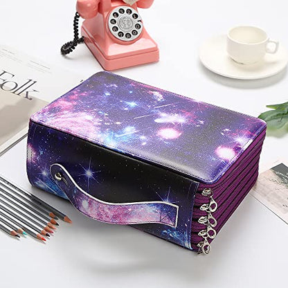 250 Slots Pencil Case 5-Layer Zipped Holder w/Handle - color: Purple, size: 250