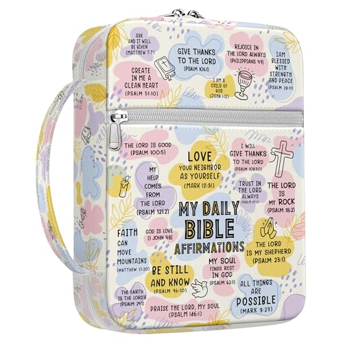 My Daily Bible Affirmations Cover for Women, Scripture Canvas Bible Bag with Handle and Zipper, Inspirational Verses Christian, Fits Standard Bible, Church Gift for Mom Girls Study Use - color: Faith-Based Lifestyle