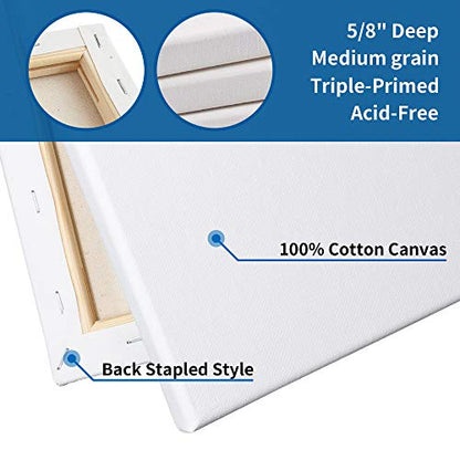 Stretched White Blank Canvas - 10 x10 Inch, Bulk Pack of 8, Primed, 100% Cotton, 5/8 Inch Profile of Super Value Pack for Acrylics,Oils & Other Painting Media. - size: 10"x10"