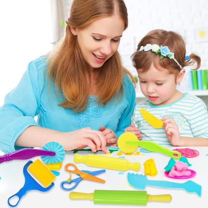 LCY WEDSHI Dough Tool Set, 9 Pcs Dough Tools Sets for Kids Ages 4-8, Dough Accessories Includes Cutters Roller, Rolling Pins, Safety Scissors, Plastic Knife, Plastic Rollers