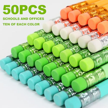 Buqoo 50 PCS Cute Wooden Lead Pencil Pro Art and Sketching Pencil Kit | Comes with 3 Push-Pull Refillable Erasers, Drawing Supplies, Charcoal Pencils, Charcoal Pencils for Drawing - color: Green
