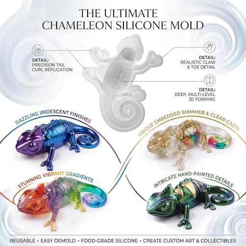 3D Chameleon Epoxy Resin Molds, Deep Lizard Animal Silicone Molds Reusable - color: Chameleon Resin Molds