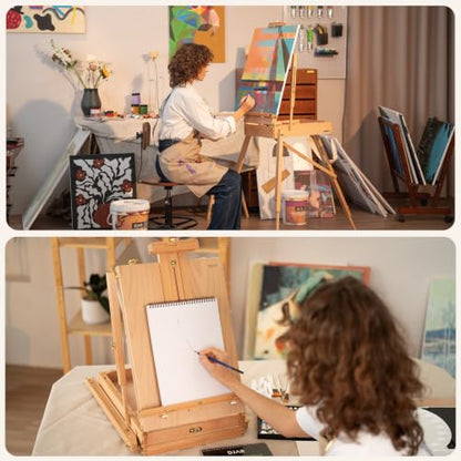 DJAR Beechwood French Easel with Shoulder Strap, Holds Canvas up to 34" - style: Natural French Easel