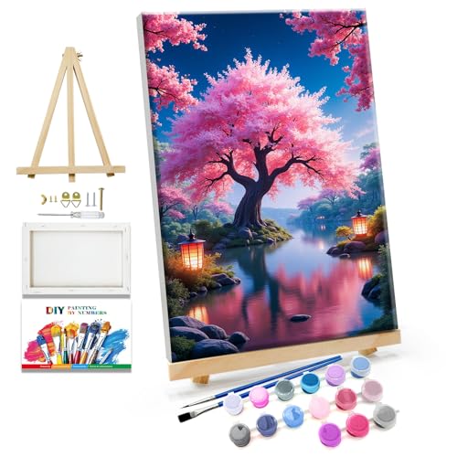 JOOZ Framed Paint by Numbers Kit for Adults Cherry Blossom Tree 8x12 Inch - color: Cherry Blossom Tree 053
