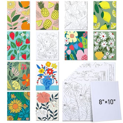 Tinlade 12 Pcs Pre Drawn Canvas for Painting Stretched,Flower Posters - size: Flower Posters