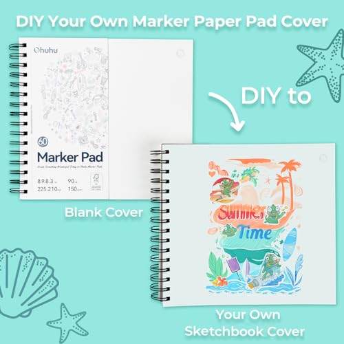 Ohuhu 8.3"x8.3" Double-Sided Bleedproof Marker Pad Art Sketchbook 60 Sheets | Square Sketch Book - 90 LB/150 GSM Smooth Drawing Paper - 60 Sheets/120 Pages - Spiral-Bound Sketch Pad for Alcohol Markers - size: 8.3" x 8.3"