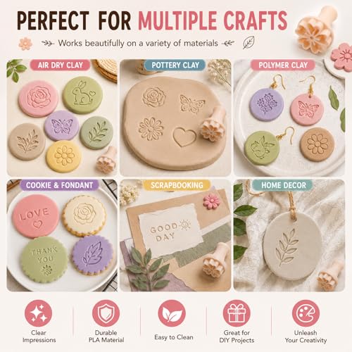 Pottery Stamps for Clay, 30 Pcs Polymer Clay Molds Set with 72 Character Letter Stamps, Floral Leaf Animal Stamp for Pottery, Ceramic, Cookie & Jewelry Making, Storage Box & Drawstring Bag - style: Classic