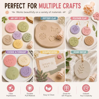 Pottery Stamps for Clay, 30 Pcs Polymer Clay Molds Set with 72 Character Letter Stamps, Floral Leaf Animal Stamp for Pottery, Ceramic, Cookie & Jewelry Making, Storage Box & Drawstring Bag - style: Classic