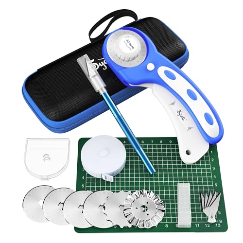 45mm Rotary Cutter | Rotary Fabric Cutter | Rotary Cutters for Sewing, Scrapbooking, Hobbies, DIY | A6 Cutting Mat, Storage Boxes, Precision Knives, Ruler, Spare Blades | Fabric Roller Cutter - color: Blue